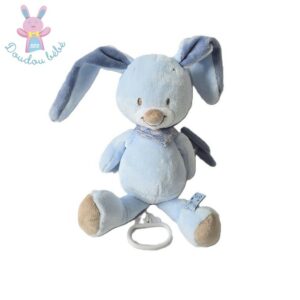 Doudou Lapin musical Alex et Bibou bleu marron foulard NATTOU