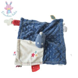 Doudou plat Dragon Victor bleu blanc rouge étoiles NOUKIE ‘S