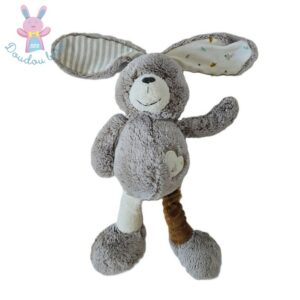 Doudou Lapin gris beige blanc marron cœur TAPE A L’OEIL TAO