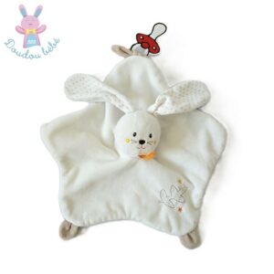 Doudou plat Lapin blanc beige pois étoiles SUCRE D’ORGE