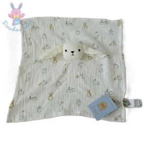 Doudou plat Lapin Mouton lange blanc motifs BOUT’CHOU MONOPRIX