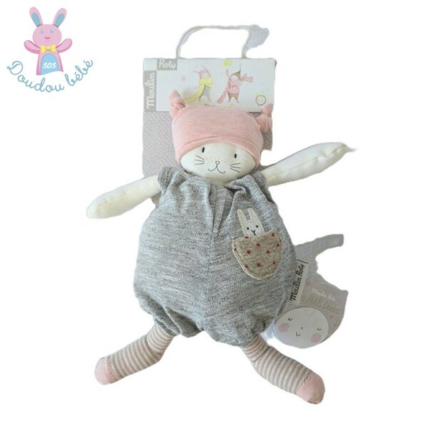 Doudou Chat musical Moon gris rose Les Petits Dodos MOULIN ROTY