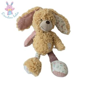 Doudou Lapin beige rose blanc vert cœur fleurs TAO TAPE A L’OEIL