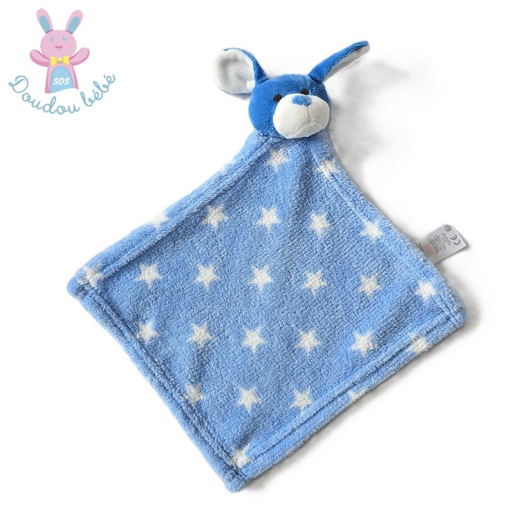 Doudou plat Lapin bleu blanc étoiles TOM & KIDDY