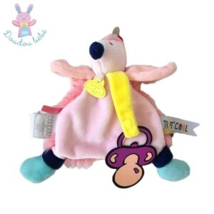 Doudou plat Flamant Rose Tropi’cool attache tétine DOUDOU ET COMPAGNIE