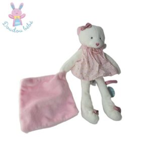 Doudou Chat attrape-rêve rose blanc mouchoir DOUDOU ET COMPAGNIE