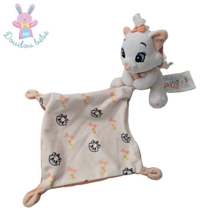 Doudou Chat Marie Aristochats mouchoir blanc saumon orange DISNEY
