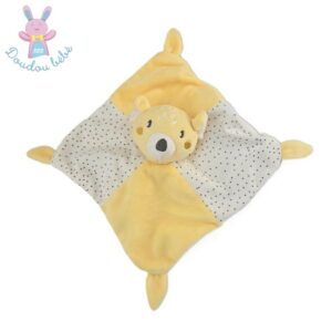 Doudou plat Ours jaune blanc pois Gémo