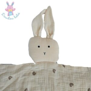 Doudou plat Lapin lange beige écru arc marron CHINA