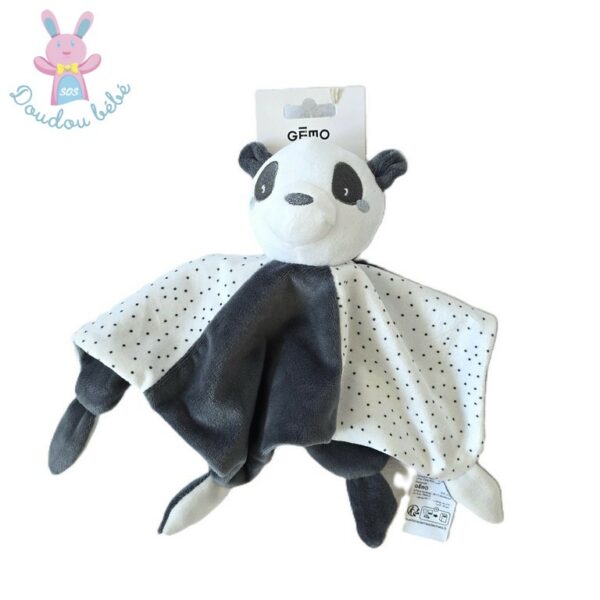 Doudou plat Panda gris blanc pois GEMO