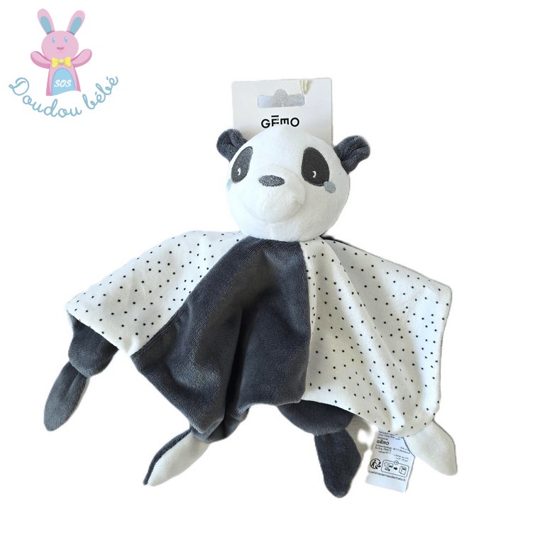 Doudou plat Panda gris blanc pois GEMO