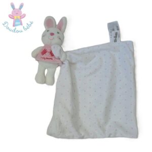 Doudou Lapin blanc rose Lucky Bonny mouchoir à pois SHIMA