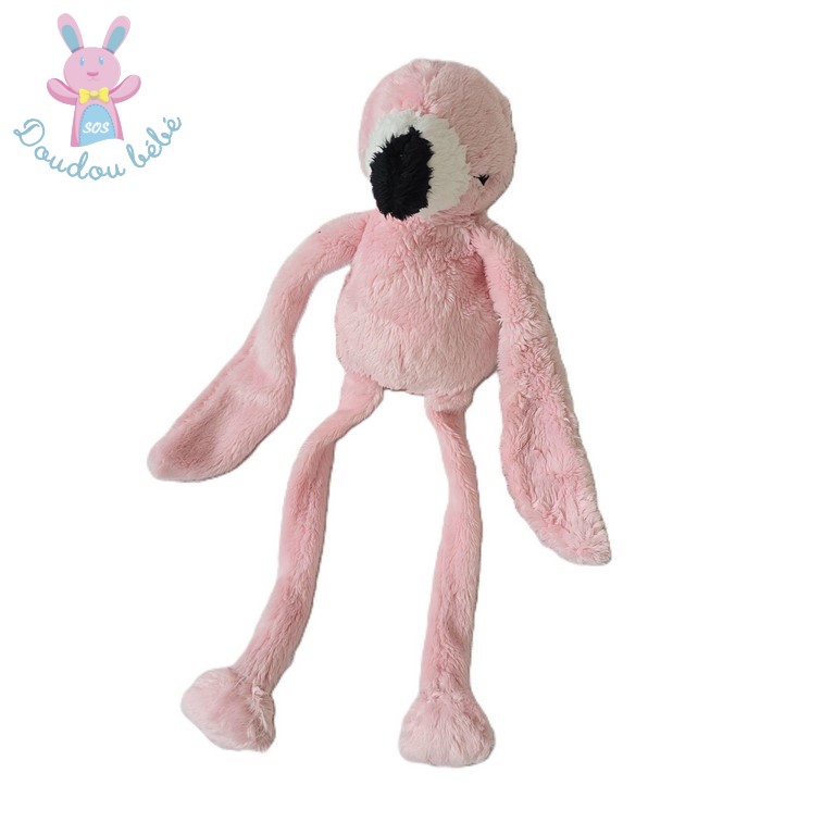 Doudou FLAMANT ROSE rose blanc et noir NATURE PLANET