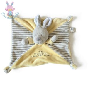 Doudou plat Lapin gris jaune blanc et rayé « Amour de lapin » Vétir