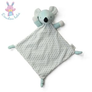 Doudou plat Souris grelot bleu blanc pois gris BABY HAPPY