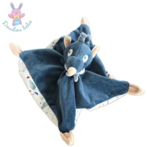 Doudou plat Loup bleu beige blanc B&M