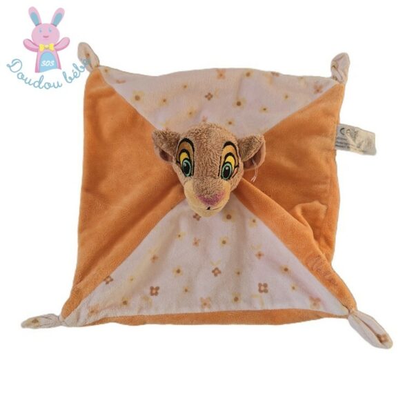 Doudou plat Nala Roi Lion orange blanc fleurs DISNEY SIMBA
