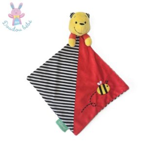 Doudou plat Winnie l’ourson rouge rayé noir blanc abeille DISNEY