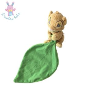 Doudou Lion Simba beige mouchoir vert feuille DISNEY