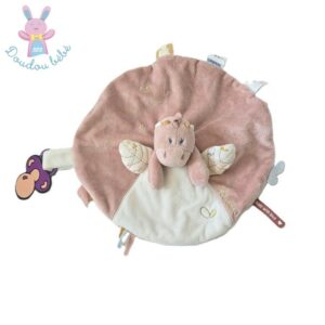 Doudou plat Dragon Lina & Joy rose blanc rond NOUKIE’S
