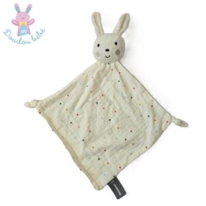 Doudou plat Lapin blanc écru lange étoiles colorées ORCHESTRA