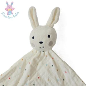 Doudou plat Lapin blanc écru lange étoiles colorées ORCHESTRA