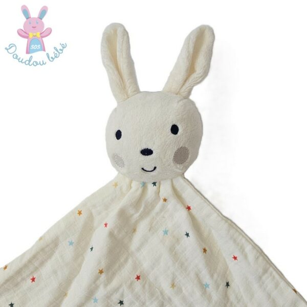 Doudou plat Lapin blanc écru lange étoiles colorées ORCHESTRA
