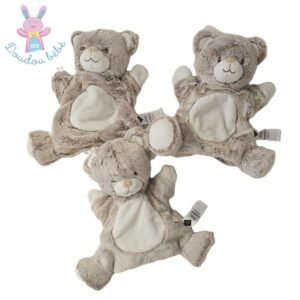 Lot de 3 Doudous marionnette Ours beige marron chiné et blanc TEX