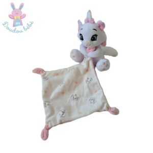 Doudou Chat Marie blanc rose mouchoir têtes et fleurs DISNEY BABY