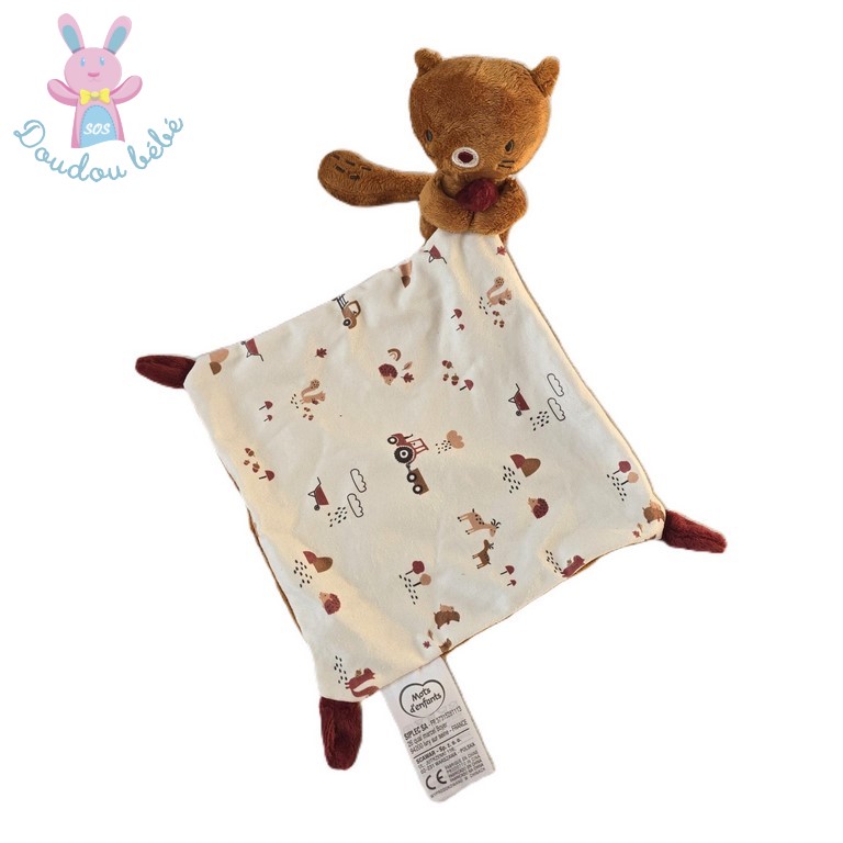 Doudou écureuil marron blanc mouchoir tracteurs MOTS D'ENFANTS