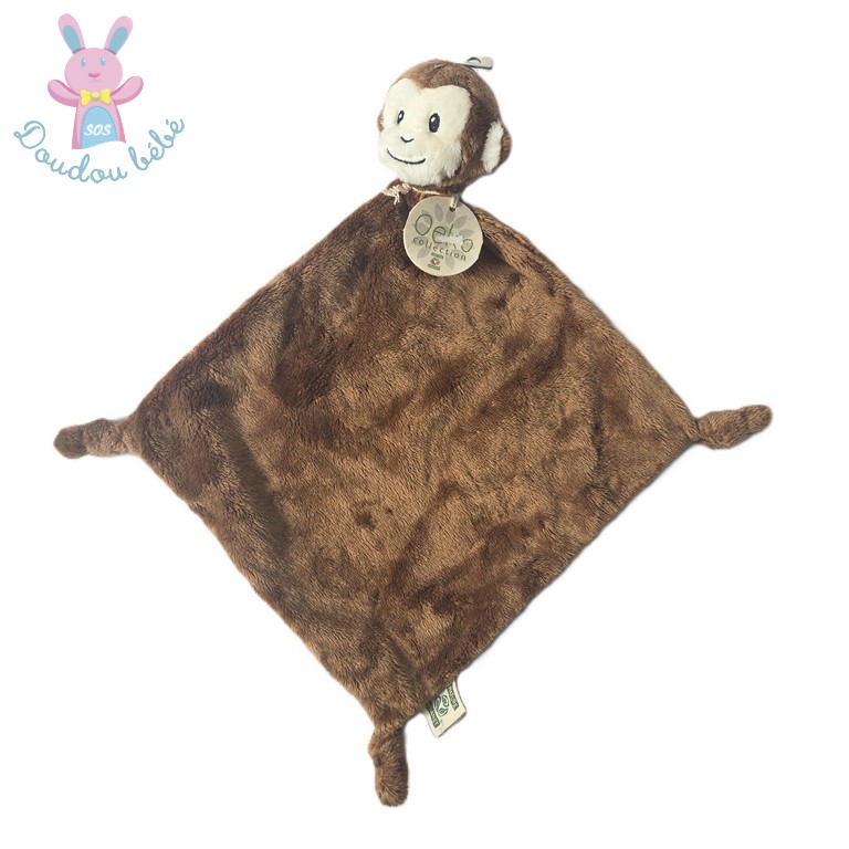 Doudou plat Singe Oeko marron blanc noir NATURE PLANET