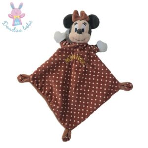 Doudou plat Souris Minnie marron à pois blanc DISNEY