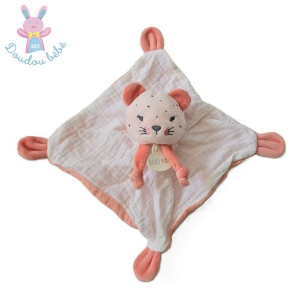 Doudou plat Chat Léopard rose saumon blanc BABY NAT