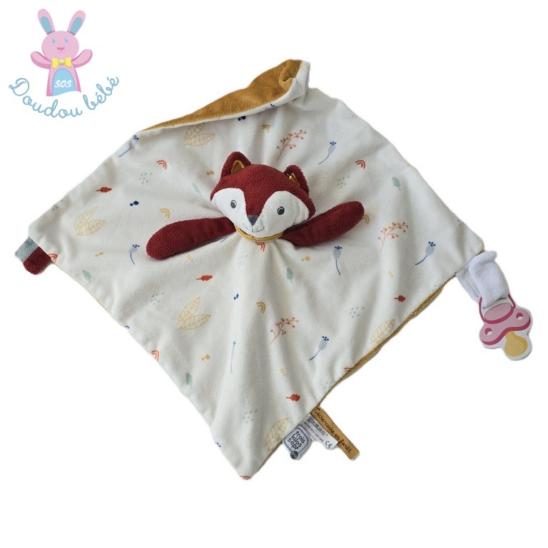 Doudou plat Renard blanc moutarde rouge TROIS KILOS SEPT
