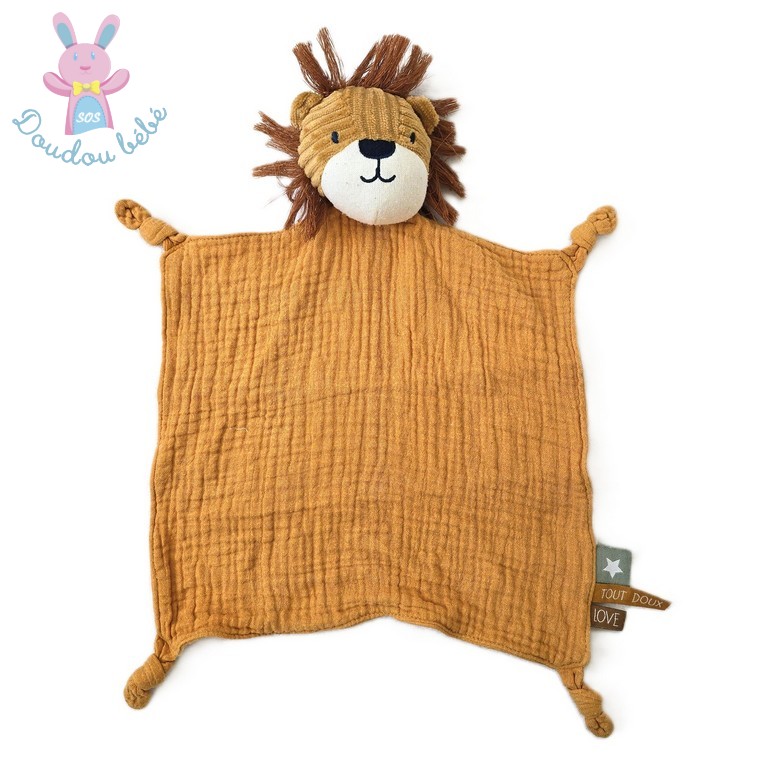 Doudou plat lange Lion marron moutarde TAPE A L'OEIL TAO