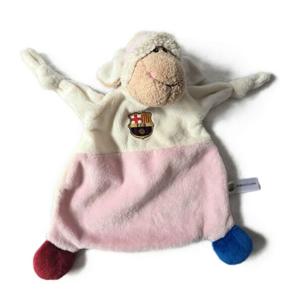 Doudou plat Mouton blanc rose FCB FC BARCELONA