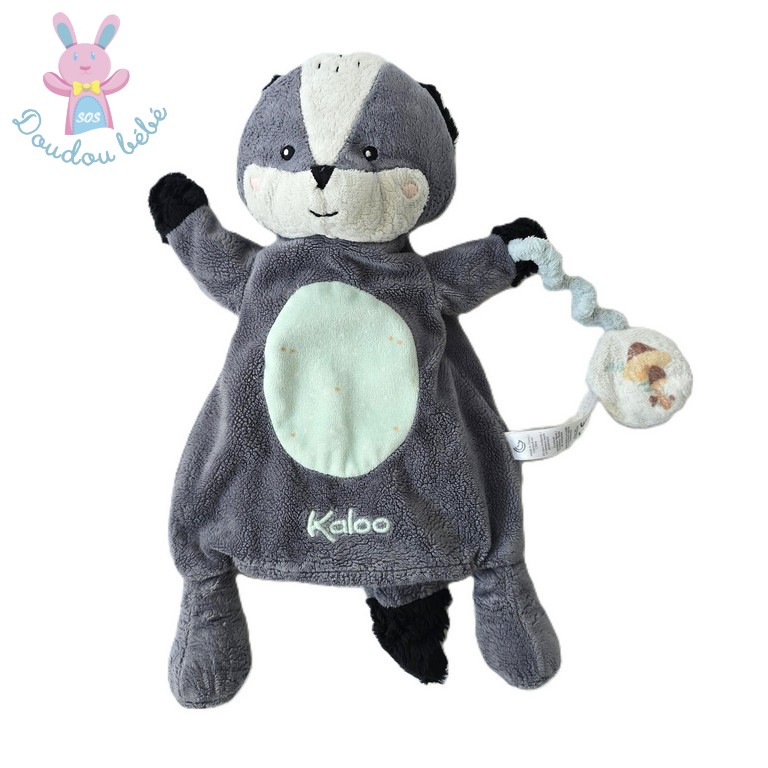 Doudou marionnette Malo le Blaireau gris blanc bleu KALOO