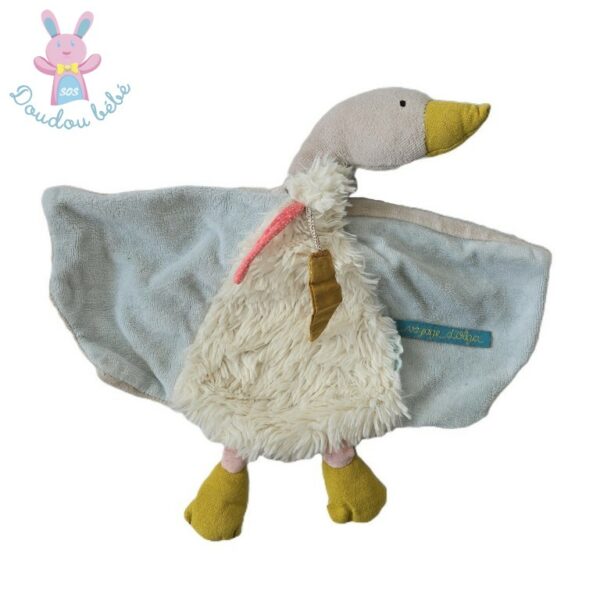 Doudou plat Oie blanc beige vert Le Voyage d'Olga MOULIN ROTY
