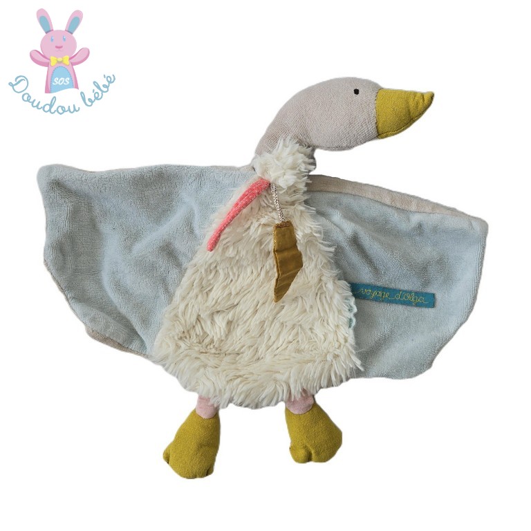 Doudou plat Oie blanc beige vert Le Voyage d'Olga MOULIN ROTY