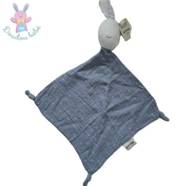 Doudou plat Lapin lange bleu nature pure blue NATTOU