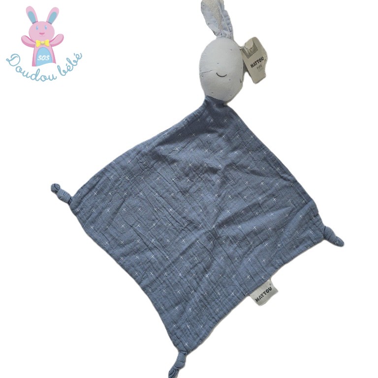 Doudou plat Lapin lange bleu nature pure blue NATTOU