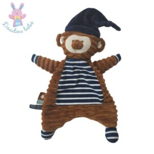 Doudou plat Singe marron bleu marine rayé TAPE A L’OEIL TAO