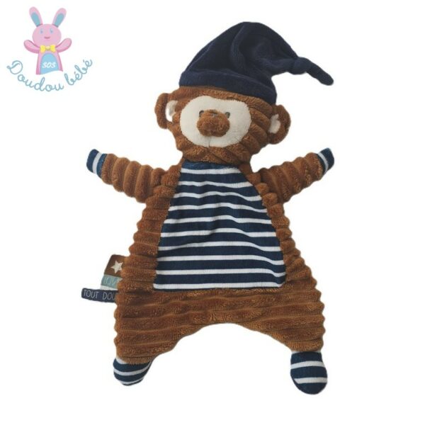 Doudou plat Singe marron bleu marine rayé TAPE A L'OEIL TAO