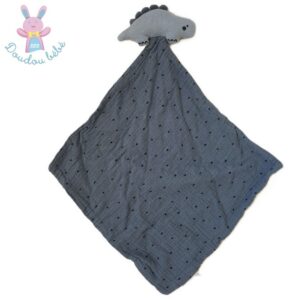 Doudou plat Dinosaure lange bleu noir VERTBAUDET