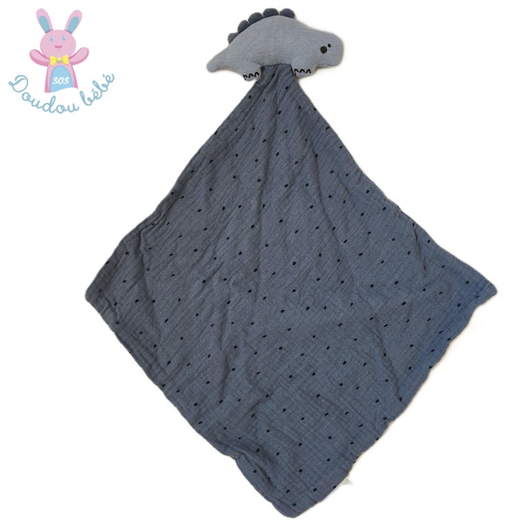 Doudou plat Dinosaure lange bleu noir VERTBAUDET