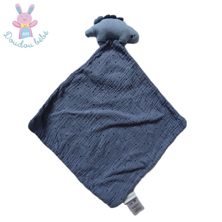 Doudou plat Dinosaure lange bleu noir VERTBAUDET