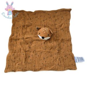 Doudou plat Renard lange marron petits motifs VERTBAUDET