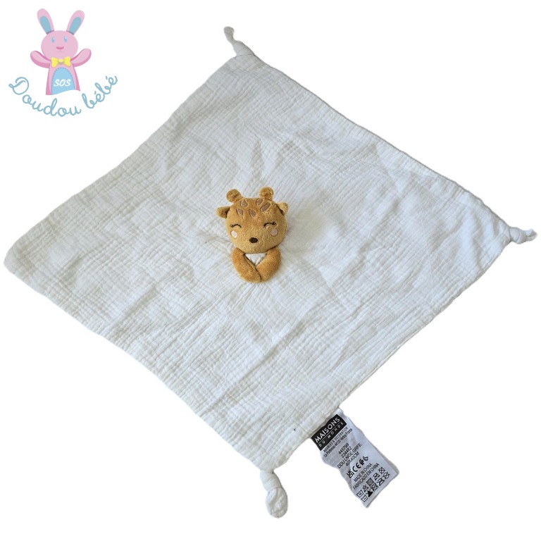 Doudou plat Girafe moutarde lange blanc MAISONS DU MONDE
