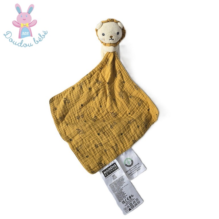 Doudou Lion beige mouchoir jaune moutarde MAISONS DU MONDE