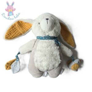 Doudou Lapin gris blanc jaune papier froissé TAPE A L’OEIL TAO